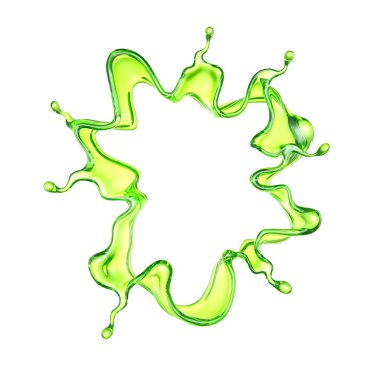 Şeffaf yeşil bir sıvı damlası. 3d görüntüleme, 3d illüstrasyon.