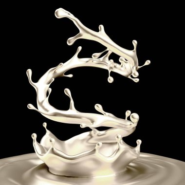 Gümüş kaplama sıvı siyah arka plan. 3d görüntüleme, 3d illüstrasyon.