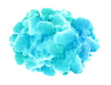 Beyaz arka planda turkuaz duman. 3d görüntüleme, 3d illüstrasyon.