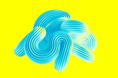 Sarı arka planda soyut turkuaz şekil. 3d görüntüleme, 3d illüstrasyon.