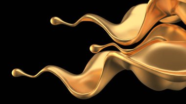 Şatafatlı altın bir sıvı sıçraması. 3d görüntüleme, 3d illüstrasyon.