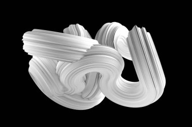 Siyah arkaplanda soyut beyaz şekil. 3d görüntüleme, 3d illüstrasyon.