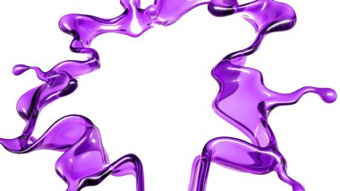 Beyaz arka planda mor rengin şeffaf sıvısı. 3d görüntüleme, 3d illüstrasyon.