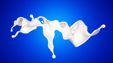 Mavi arka planda bir tutam süt. 3d görüntüleme, 3d illüstrasyon.