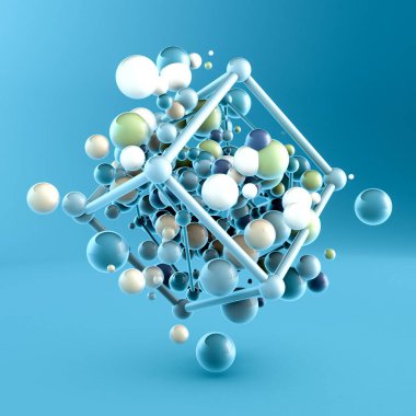 Toplarla soyut çerçeve arkaplanı. 3d görüntüleme, 3d illüstrasyon..