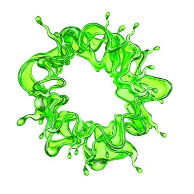 Beyaz arka planda yeşil rengin şeffaf sıvısı. 3d görüntüleme, 3d illüstrasyon.