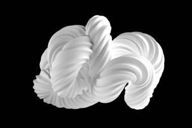 Siyah arkaplanda soyut beyaz şekil. 3d görüntüleme, 3d illüstrasyon.