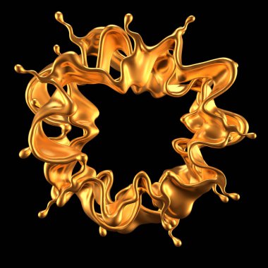 Altın kaplama sıvı siyah arka plan. 3d görüntüleme, 3d illüstrasyon.