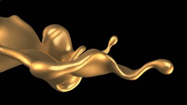 Şatafatlı altın bir sıvı sıçraması. 3d görüntüleme, 3d illüstrasyon.