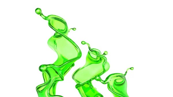 Spritzer Transparenter Flüssigkeit Grüner Farbe Auf Weißem Hintergrund Darstellung Illustration — Stockfoto