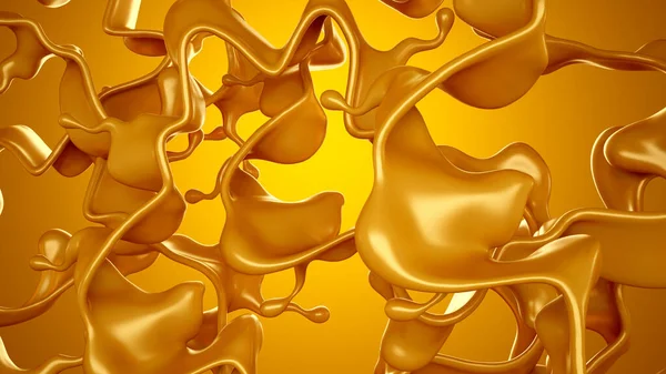 Golden Splash Van Karamel Een Gele Achtergrond Weergave Illustratie — Stockfoto