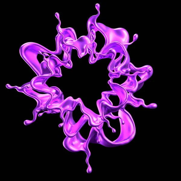 Mor sıçrama sıvısı siyah arka plan. 3d görüntüleme, 3d illüstrasyon.