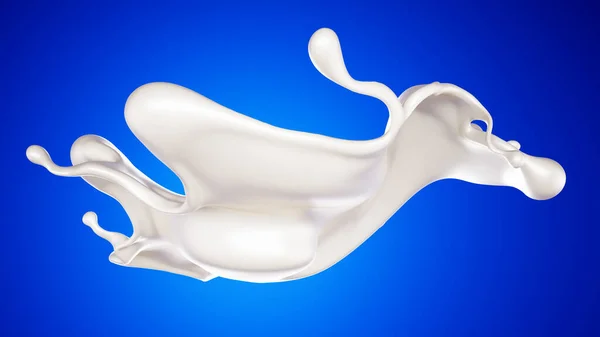 Ett Stänk Mjölk Blå Bakgrund Återgivning Illustration — Stockfoto