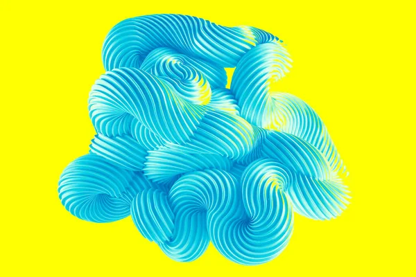 Sarı arka planda soyut turkuaz şekil. 3d görüntüleme, 3d illüstrasyon.