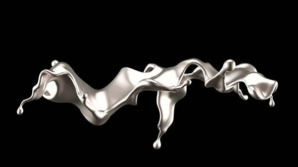 华丽的银色液体飞溅 3D渲染 3D说明 — 图库照片