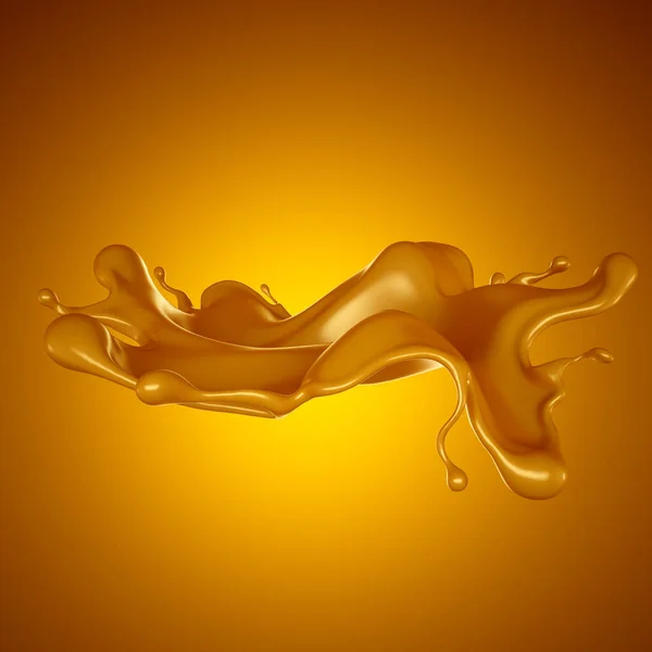 Golden Splash Van Karamel Een Gele Achtergrond Weergave Illustratie — Stockfoto