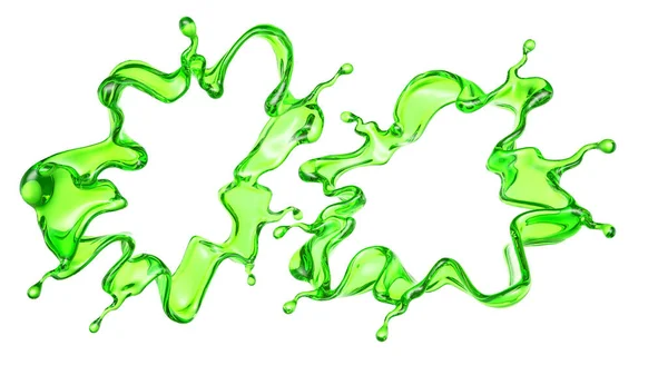 Splash Transparent Vätska Grön Färg Vit Bakgrund Återgivning Illustration — Stockfoto