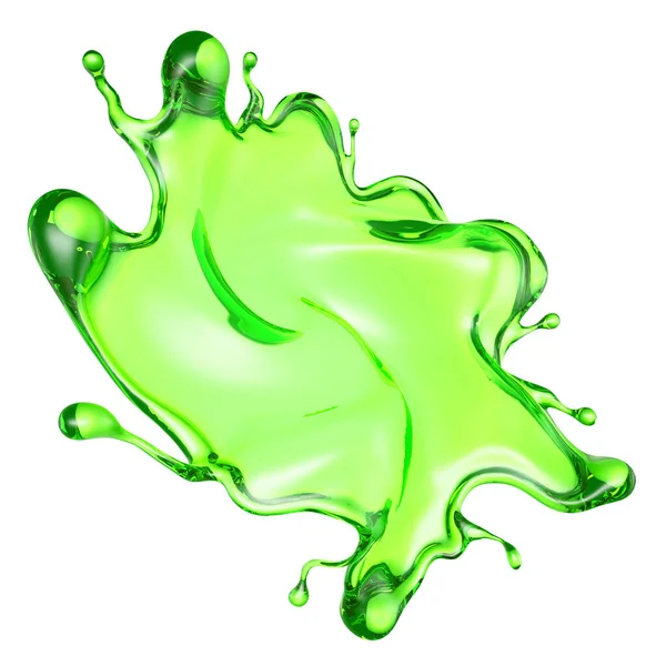 白い背景に緑色の透明な液体のスプラッシュ 3Dレンダリング 3Dイラスト — ストック写真