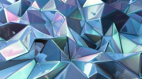 Mavi kristal arka plan ve üçgenler. 3d görüntüleme, 3d illüstrasyon.