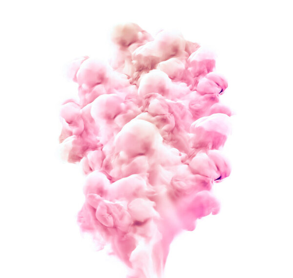 Pink smoke on white background. 3d rendering, 3d illustration.