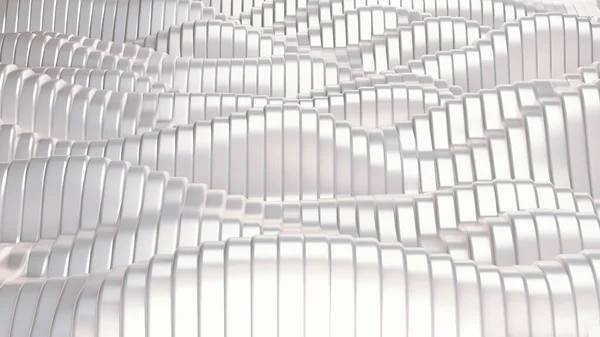 White silver metallic background with waves and lines. 3d rendering, 3d illustration.