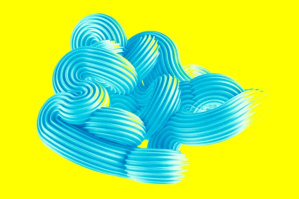 Sarı arka planda soyut turkuaz şekil. 3d görüntüleme, 3d illüstrasyon.