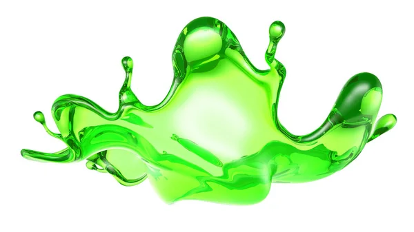 Salpicadura Líquido Transparente Color Verde Sobre Fondo Blanco Representación Ilustración — Foto de Stock