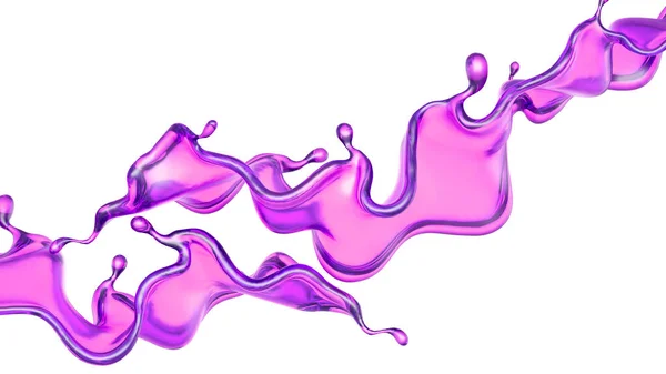 白色背景上的透明紫色液体的飞溅 3D渲染 3D说明 — 图库照片