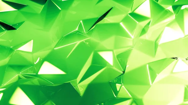 Fundo Cristal Verde Com Triângulos Renderização Ilustração — Fotografia de Stock