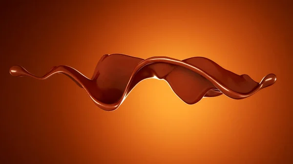 茶色の背景にチョコレートのスプラッシュ 3Dレンダリング 3Dイラスト — ストック写真