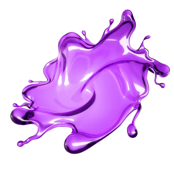 Сплеск Прозорої Рідини Фіолетового Кольору Білому Тлі Візуалізація Ілюстрація — стокове фото