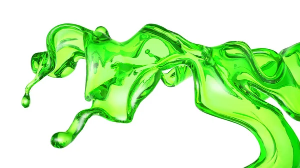 Splash Líquido Transparente Uma Cor Verde Fundo Branco Renderização Ilustração — Fotografia de Stock