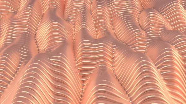 Fundo Metálico Rosa Com Ondas Linhas Renderização Ilustração — Fotografia de Stock