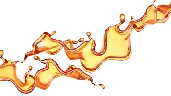 Splash Ενός Διαφανούς Πορτοκαλί Υγρό Λευκό Φόντο Απόδοση Εικόνα — Φωτογραφία Αρχείου