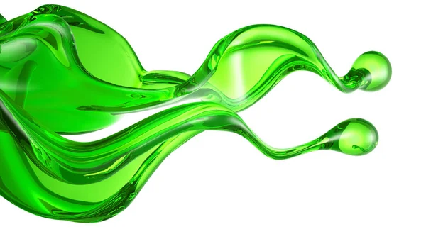 Salpicadura Líquido Transparente Color Verde Sobre Fondo Blanco Representación Ilustración — Foto de Stock