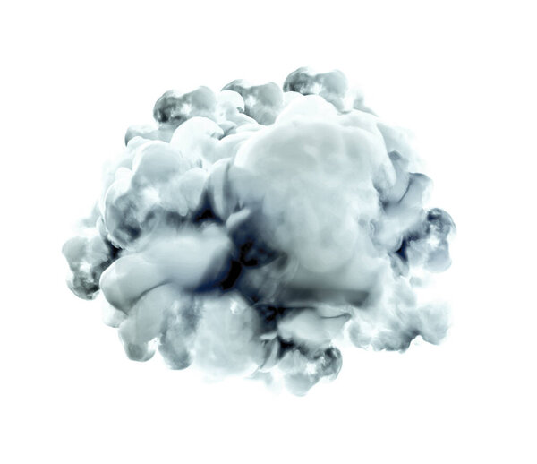 Gray smoke on white background. 3d rendering, 3d illustration.