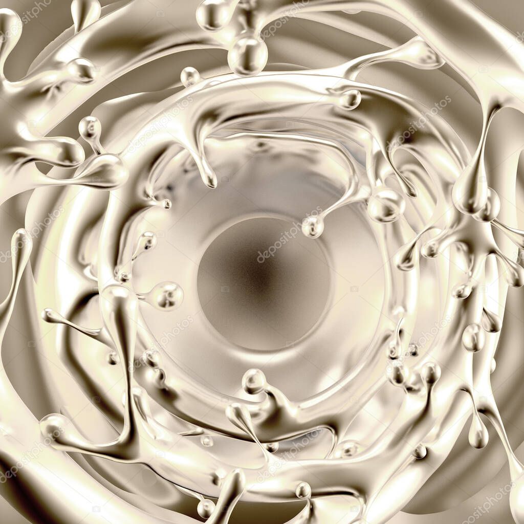 Silver splash liquid black background. 3d rendering, 3d illustration.