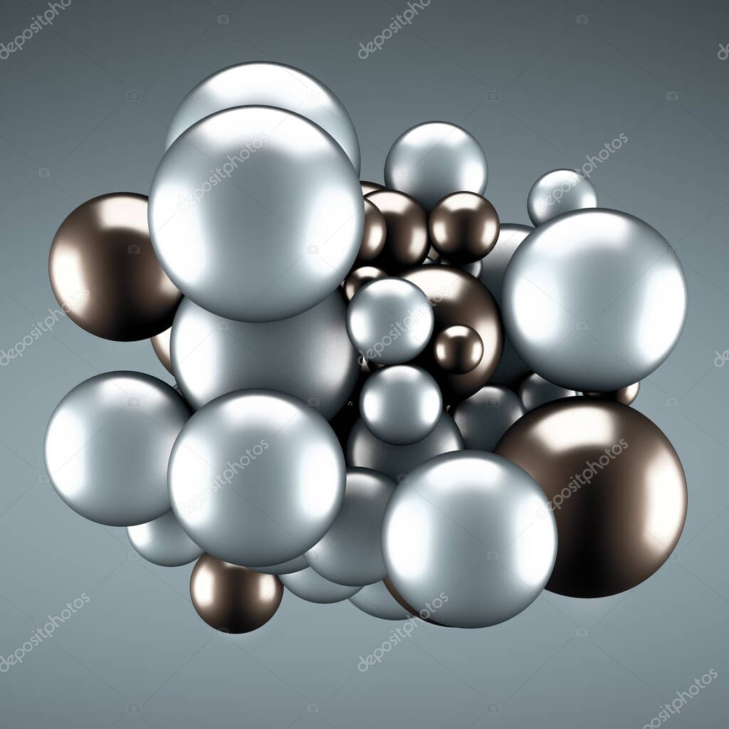 Festive, positive, bright gray background with balls. 3d rendering, 3d illustration.