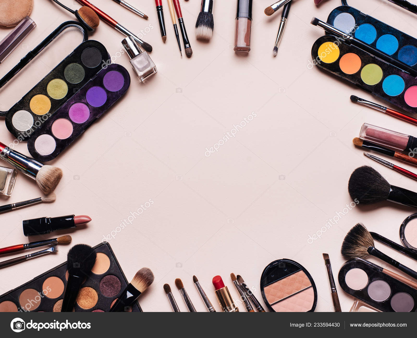 Set of professional cosmetics, makeup tools and accessories for