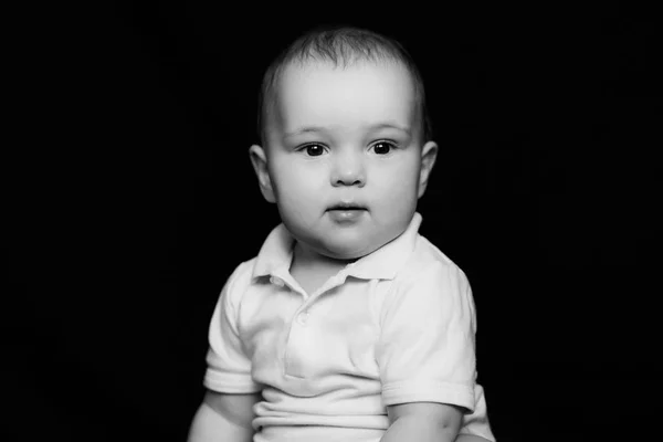 Black and white portrait of funny cute little baby — Stock Photo, Image