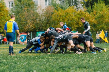 Ivanovo, Rusya - 12 Eylül 2015: White Shark takımları ile Amiral Gemisi arasında Erkekler Rugby şampiyonası