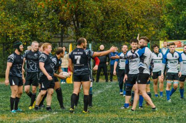 Ivanovo, Rusya - 12 Eylül 2015: White Shark takımları ile Amiral Gemisi arasında Erkekler Rugby şampiyonası
