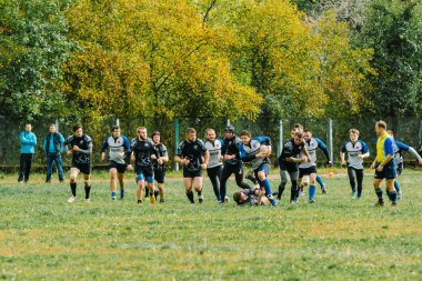Ivanovo, Rusya - 12 Eylül 2015: White Shark takımları ile Amiral Gemisi arasında Erkekler Rugby şampiyonası