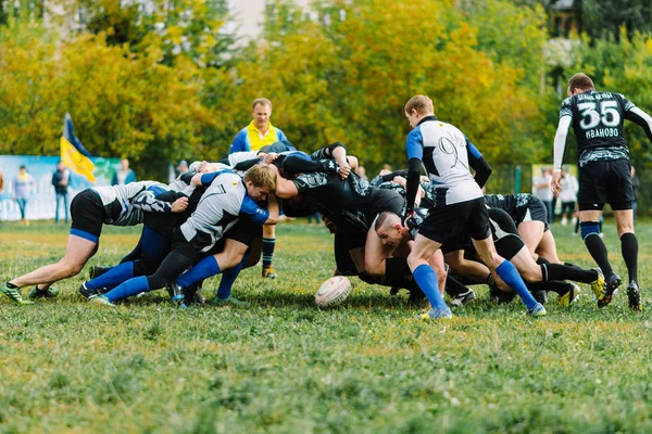 IVANOVO, RUSIA - 12 DE SEPTIEMBRE DE 2015: Campeonato Masculino de Rugby entre los equipos del Tiburón Blanco y el buque insignia —  Fotos de Stock