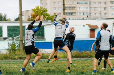Ivanovo, Rusya - 12 Eylül 2015: White Shark takımları ile Amiral Gemisi arasında Erkekler Rugby şampiyonası