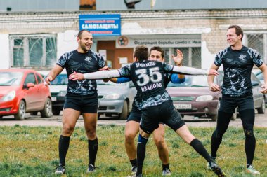 Ivanovo, Rusya - 12 Eylül 2015: White Shark takımları ile Amiral Gemisi arasında Erkekler Rugby şampiyonası