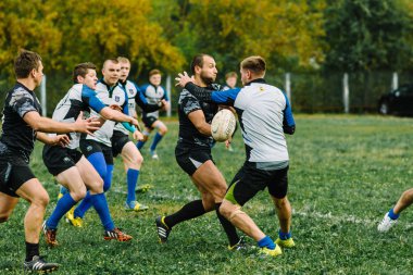 Ivanovo, Rusya - 12 Eylül 2015: White Shark takımları ile Amiral Gemisi arasında Erkekler Rugby şampiyonası