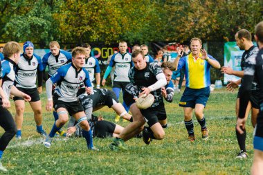 Ivanovo, Rusya - 12 Eylül 2015: White Shark takımları ile Amiral Gemisi arasında Erkekler Rugby şampiyonası