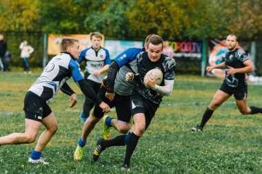 Ivanovo, Rusya - 12 Eylül 2015: White Shark takımları ile Amiral Gemisi arasında Erkekler Rugby şampiyonası
