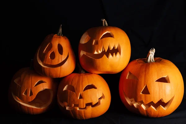 Halloween Összetétel Jack Lámpások Tökök — Stock Fotó